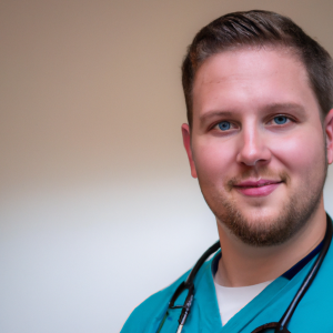 a professional and visually appealing image of a young happy smiling caucasian doctor with white teeth