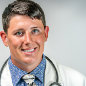 a professional and visually appealing image of a young happy smiling caucasian doctor with white teeth