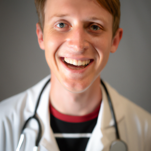 a professional and visually appealing image of a young happy smiling caucasian doctor with white teeth 650 300x300