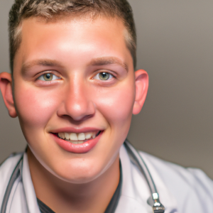 a professional and visually appealing image of a young happy smiling caucasian doctor with white teeth