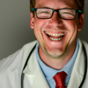 a professional and visually appealing image of a young happy smiling caucasian doctor with white teeth