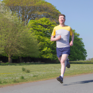 a professional appealing image of a caucasian man or woman jogging on a sunny day 197 300x300