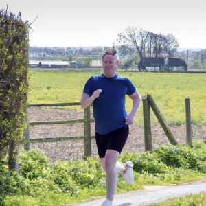 a professional appealing image of a caucasian man or woman jogging on a sunny day