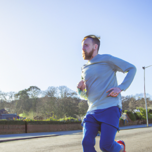 a professional appealing image of a caucasian man or woman jogging on a sunny day