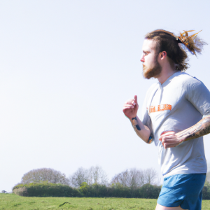 a professional appealing image of a caucasian man or woman jogging on a sunny day