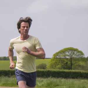 a professional appealing image of a caucasian man or woman jogging on a sunny day