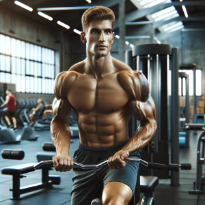 a photo realistic professionally appealing image of a good looking and athletic white man exercising in a gym