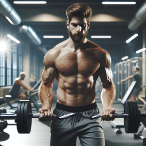 a photo realistic professionally appealing image of a good looking and athletic white man exercising in a gym