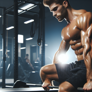 a photo realistic professionally appealing image of a good looking and athletic white man exercising in a gym