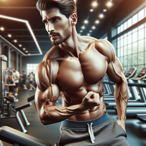 a photo realistic professionally appealing image of a good looking and athletic white man exercising in a gym