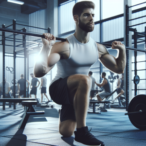 a photo realistic professionally appealing image of a good looking and athletic white man exercising in a gym