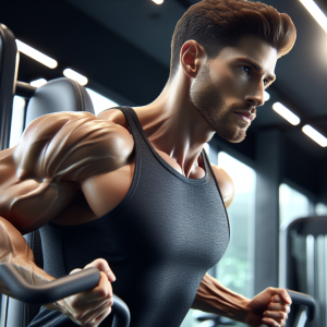 a photo realistic professionally appealing image of a good looking and athletic white man exercising in a gym