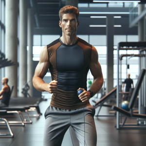 a photo realistic professionally appealing image of a good looking and athletic white man exercising in a gym