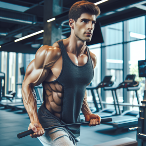 a photo realistic professionally appealing image of a good looking and athletic white man exercising in a gym