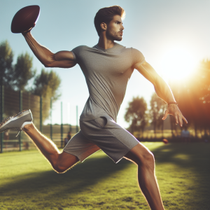 a photo realistic professionally appealing image of a good looking and athletic white man exercising or playing sports outside on a sunny day