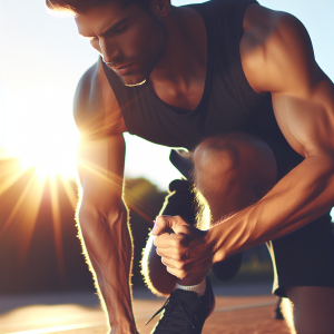 a photo realistic professionally appealing image of a good looking and athletic white man exercising or playing sports outside on a sunny day