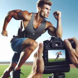 a photo realistic professionally appealing image of a good looking and athletic white man exercising or playing sports outside on a sunny day