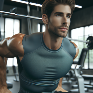 a photorealistic professional appealing image of a good looking and athletic caucasian man exercising in a gym