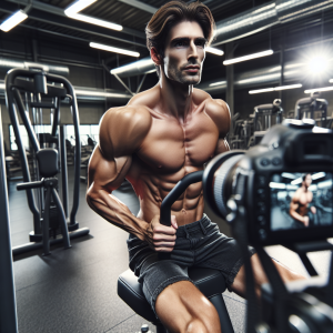 a photorealistic professional appealing image of a good looking and athletic caucasian man exercising in a gym