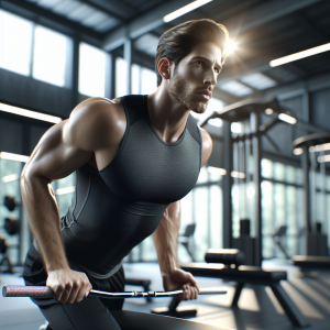 a photorealistic professional appealing image of a good looking and athletic caucasian man exercising in a gym