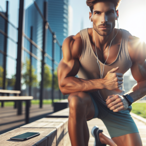 a photorealistic professional appealing image of a good looking and athletic caucasian man exercising or playing sports outside on a sunny day