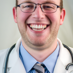 a professional and visually appealing image of a young happy smiling caucasian doctor with white teeth