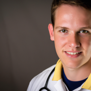 a professional and visually appealing image of a young happy smiling caucasian doctor with white teeth