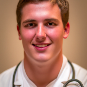 a professional and visually appealing image of a young happy smiling caucasian doctor with white teeth