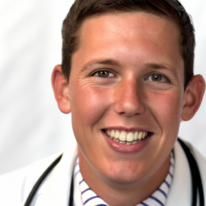 a professional and visually appealing image of a young happy smiling caucasian doctor with white teeth