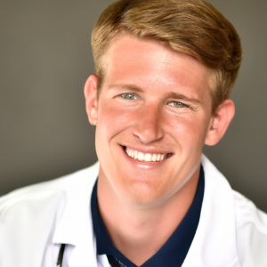 a professional and visually appealing image of a young happy smiling caucasian doctor with white teeth