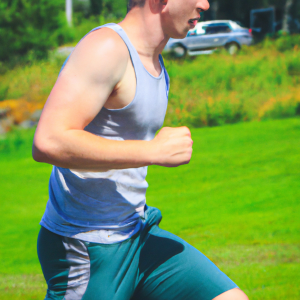 a professional appealing good looking and atheletic image of a caucasian man exercising or playing sports outside on a sunny day