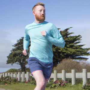 a professional appealing image of a caucasian man or woman jogging on a sunny day