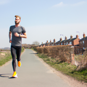 a professional appealing image of a caucasian man or woman jogging on a sunny day