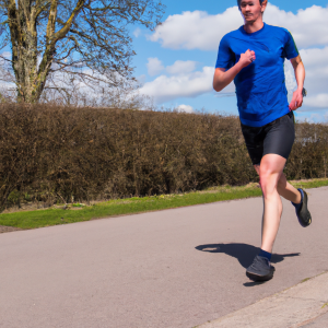 a professional appealing image of a caucasian man or woman jogging on a sunny day